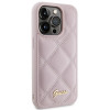 Guess GUHCP15LPSQSQSP Quilted Metal Logo kietasis dėklas, skirtas Apple iPhone 15 Pro, rožinis