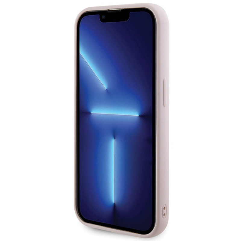 Guess GUHCP15LPSQSQSP Quilted Metal Logo kietasis dėklas, skirtas Apple iPhone 15 Pro, rožinis