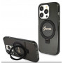 Guess GUHMP15LHRSGSK Ring Stand Script Glitter MagSafe kietasis dėklas, skirtas Apple iPhone 15 Pro, juodas