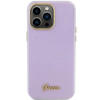 Guess GUHCP15XPGMCSL Glitter Glossy Script kietasis dėklas, skirtas Apple iPhone 15 Pro Max, alyvinės spalvos