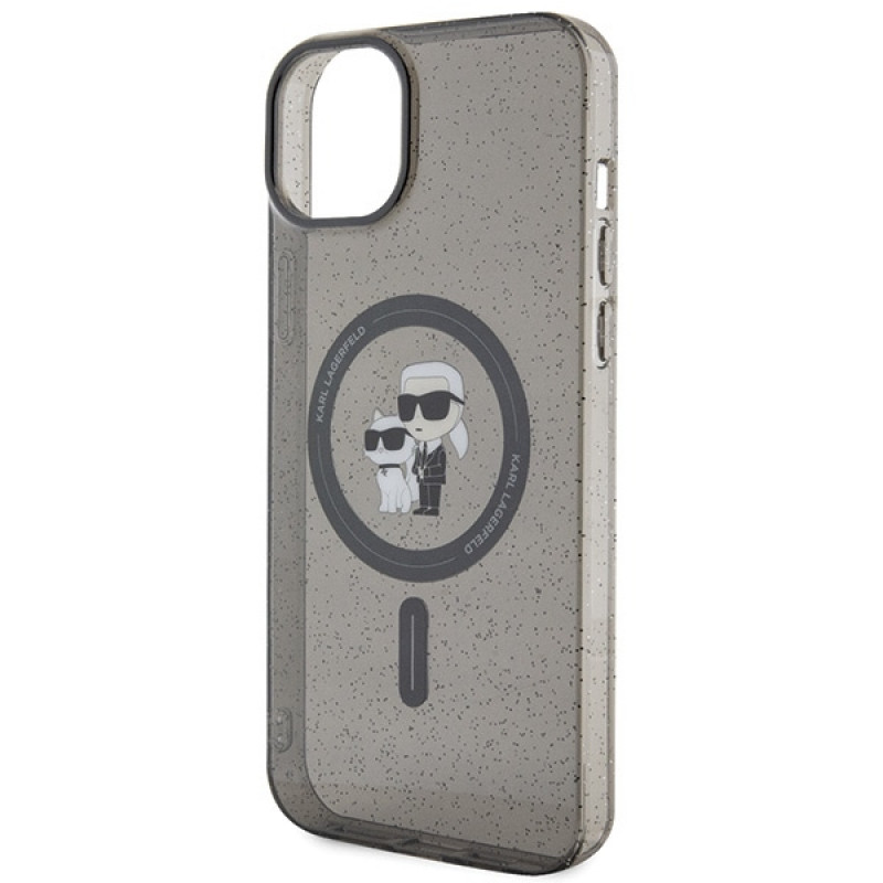 Karl Lagerfeld KLHMP15SHGKCNOK Karl&Choupette Glitter MagSafe kietasis dėklas, skirtas Apple iPhone 15, juodas