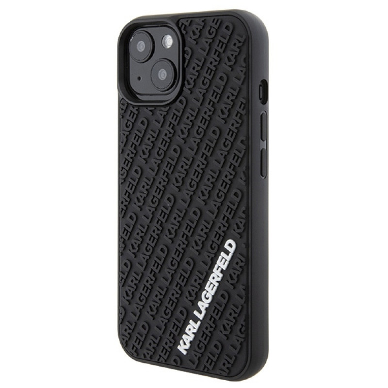 Karl Lagerfeld KLHCP15S3DMKRLK 3D Rubber Multi Logo kietasis dėklas, skirtas Apple iPhone 15, juodas