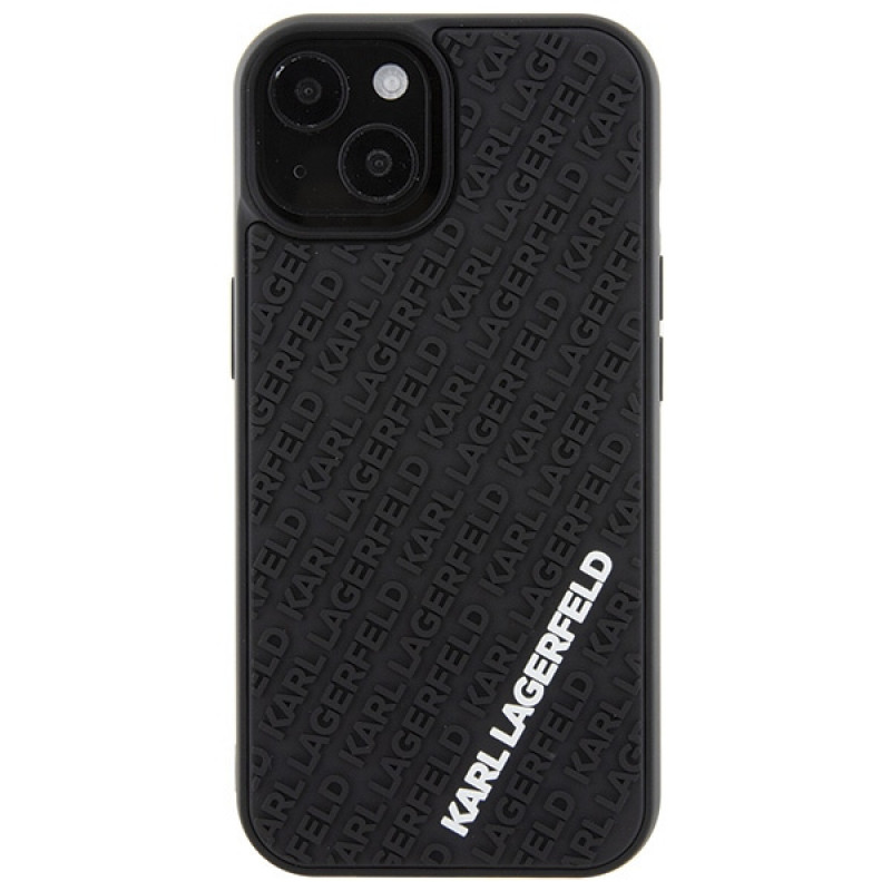 Karl Lagerfeld KLHCP15S3DMKRLK 3D Rubber Multi Logo kietasis dėklas, skirtas Apple iPhone 15, juodas