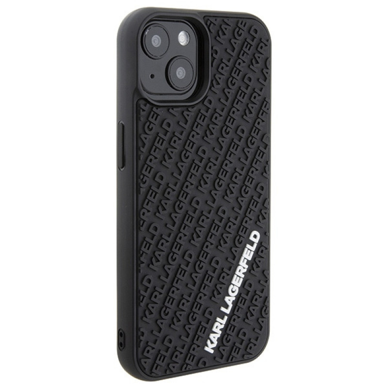 Karl Lagerfeld KLHCP15S3DMKRLK 3D Rubber Multi Logo kietasis dėklas, skirtas Apple iPhone 15, juodas