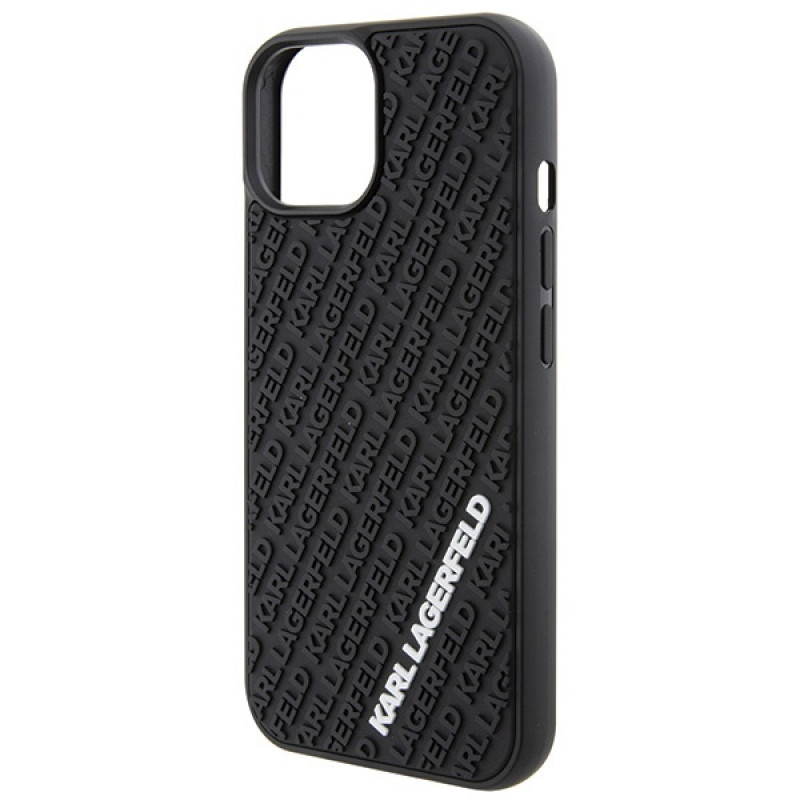Karl Lagerfeld KLHCP15S3DMKRLK 3D Rubber Multi Logo kietasis dėklas, skirtas Apple iPhone 15, juodas