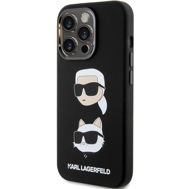 Karl Lagerfeld KLHCP15XSDHKCNK skysto silikono Karl and Choupette Heads dėklas, skirtas Apple iPhone 15 Pro Max, juodas