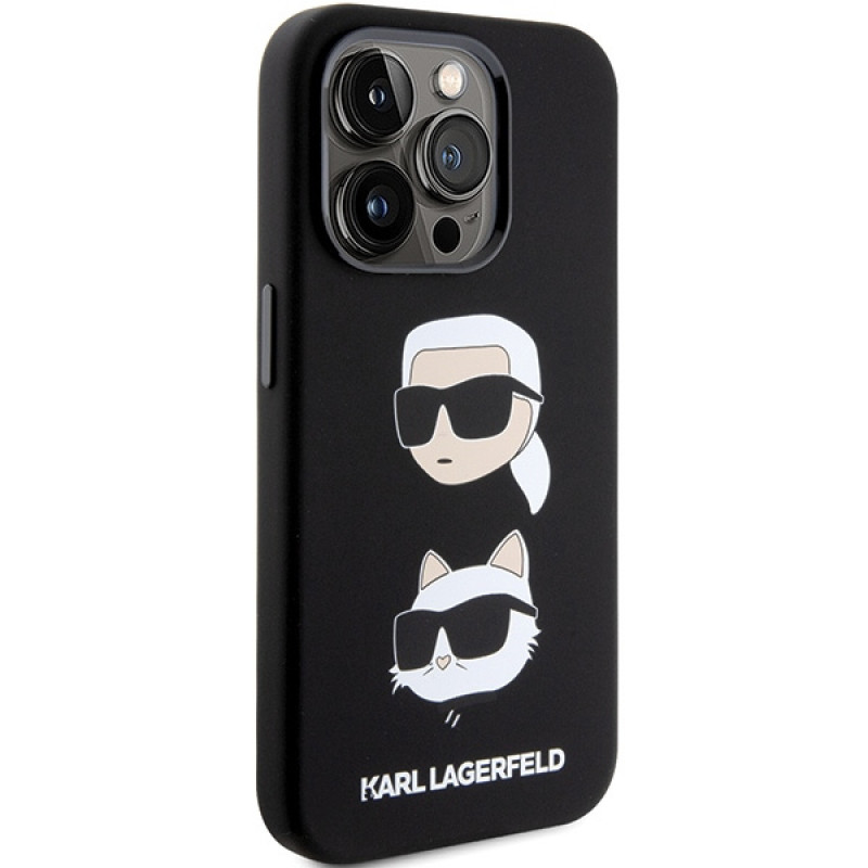 Karl Lagerfeld KLHCP15XSDHKCNK skysto silikono Karl and Choupette Heads dėklas, skirtas Apple iPhone 15 Pro Max, juodas