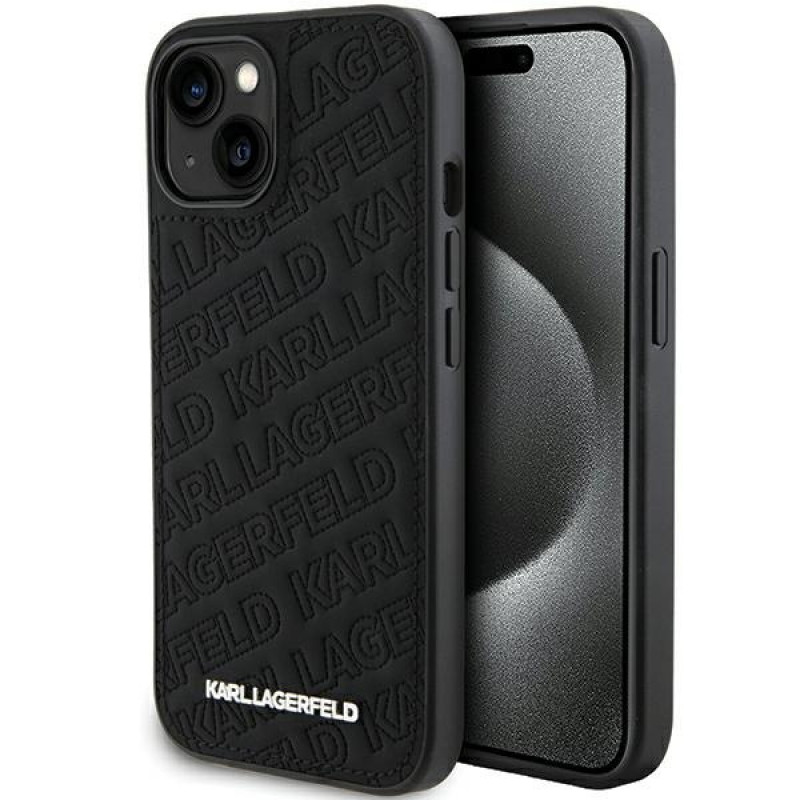 Karl Lagerfeld KLHCP15SPQKPMK Quilted K Pattern kietasis dėklas, skirtas Apple iPhone 15, juodas
