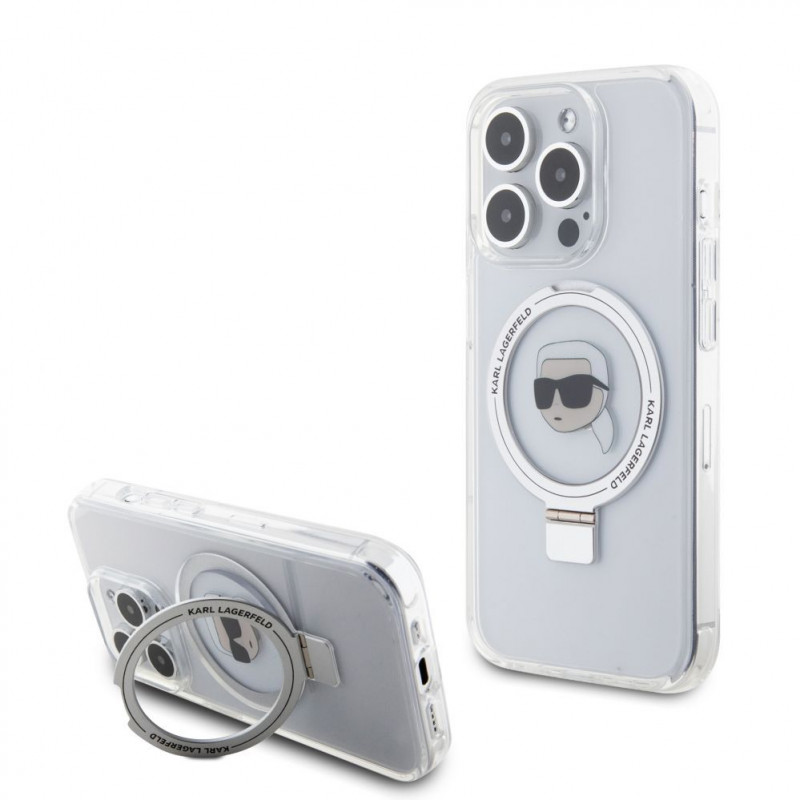 Karl Lagerfeld KLHMP15LHMRSKHH Ring Stand Karl Head MagSafe kietasis dėklas, skirtas Apple iPhone 15 Pro