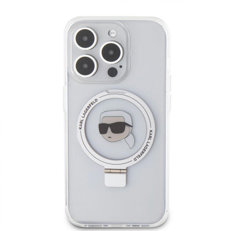 Karl Lagerfeld KLHMP15LHMRSKHH Ring Stand Karl Head MagSafe kietasis dėklas, skirtas Apple iPhone 15 Pro