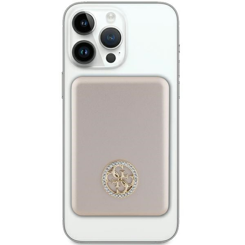 Guess GUPBM3AL4DMD nešiojamasis įkroviklis 3000 mAh, 5 W, MagSafe 4G Strassed Metal Logo, auksinis