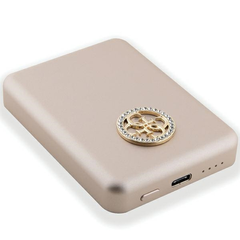 Guess GUPBM3AL4DMD nešiojamasis įkroviklis 3000 mAh, 5 W, MagSafe 4G Strassed Metal Logo, auksinis