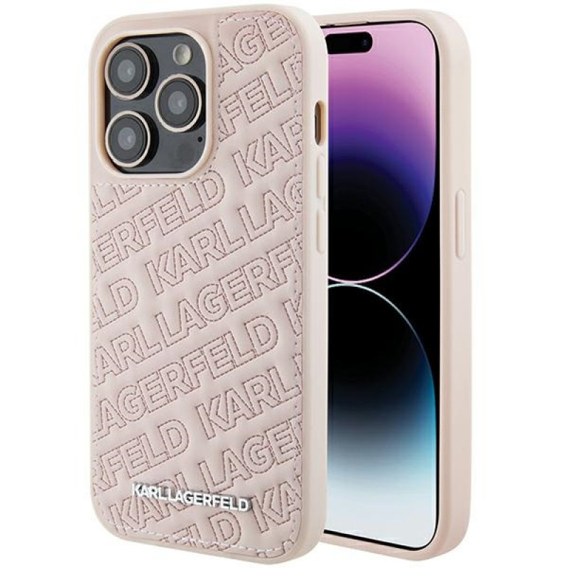 Karl Lagerfeld KLHCP15XPQKPMP Quilted K Pattern kietasis dėklas, skirtas Apple iPhone 15 Pro Max, rožinis