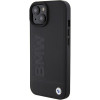 BMW BMHCP15MSLLBK Leather Hot Stamp kietasis dėklas, skirtas Apple iPhone 15 Plus / 14 Plus, juodas