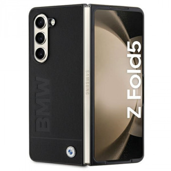 BMW BMHCZFD5SLLBK Signature Logo Imprint kietasis dėklas, skirtas Samsung Galaxy Z Fold5, juodas