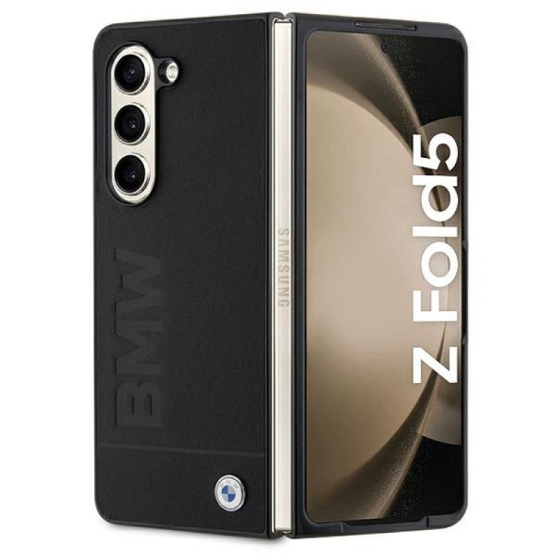 BMW BMHCZFD5SLLBK Signature Logo Imprint kietasis dėklas, skirtas Samsung Galaxy Z Fold5, juodas