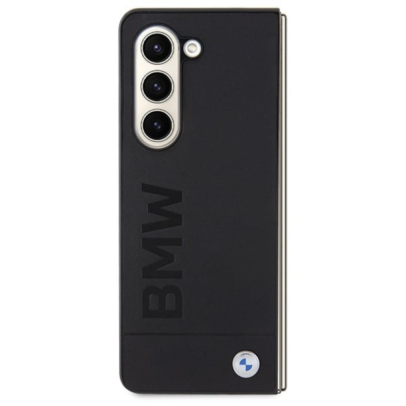 BMW BMHCZFD5SLLBK Signature Logo Imprint kietasis dėklas, skirtas Samsung Galaxy Z Fold5, juodas