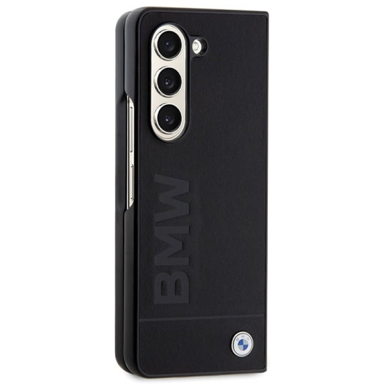 BMW BMHCZFD5SLLBK Signature Logo Imprint kietasis dėklas, skirtas Samsung Galaxy Z Fold5, juodas