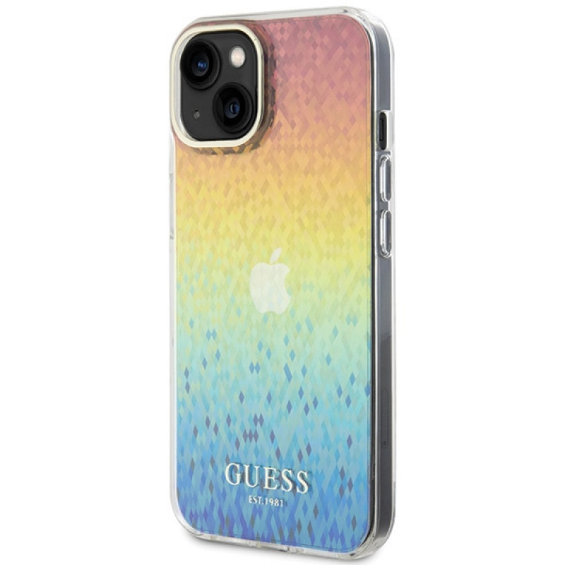 Guess GUHCP15SHDECMI IML Faceted Mirror Disco Iridescent kietasis dėklas, skirtas Apple iPhone 15, įvairiaspalvis