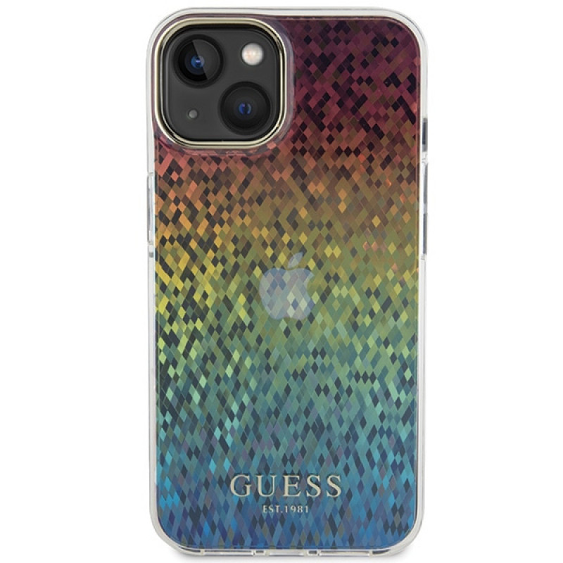 Guess GUHCP15SHDECMI IML Faceted Mirror Disco Iridescent kietasis dėklas, skirtas Apple iPhone 15, įvairiaspalvis