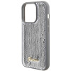 Guess GUHCP15LPSFDGSS Sequin Script Metal kietasis dėklas, skirtas Apple iPhone 15 Pro, sidabrinis