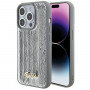 Guess GUHCP15XPSFDGSS Sequin Script Metal kietasis dėklas, skirtas Apple iPhone 15 Pro Max, sidabrinis