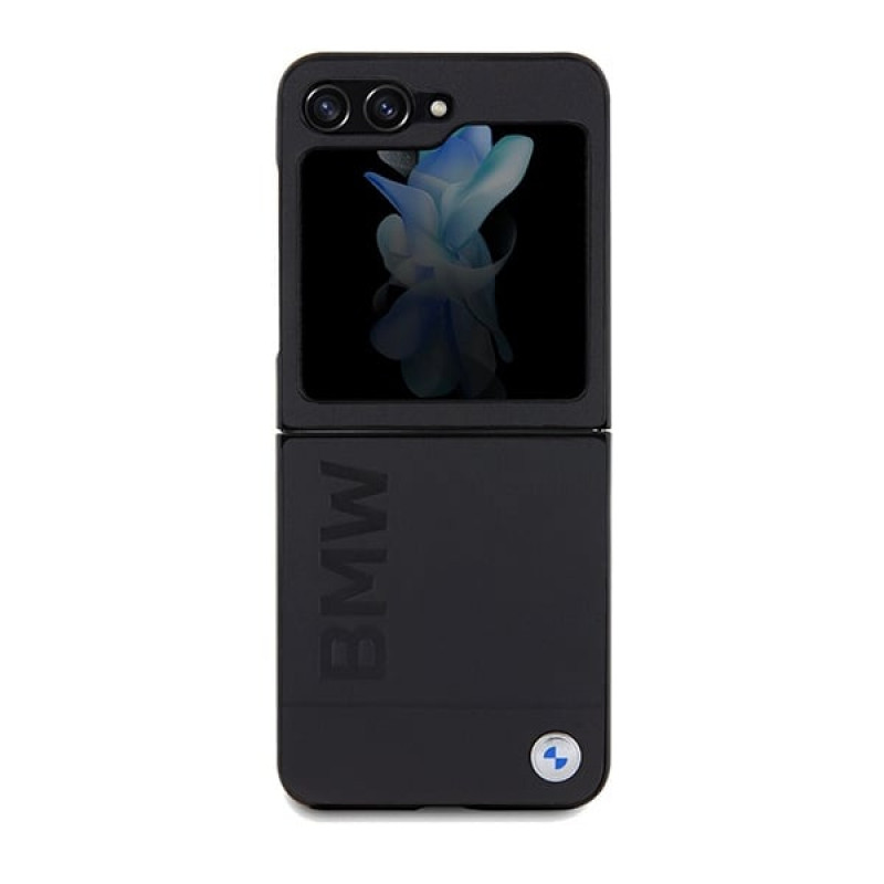 BMW BMHCZF5SLLBK odinis Hot Stamp kietasis dėklas, skirtas Samsung Galaxy Z Flip5, juodas