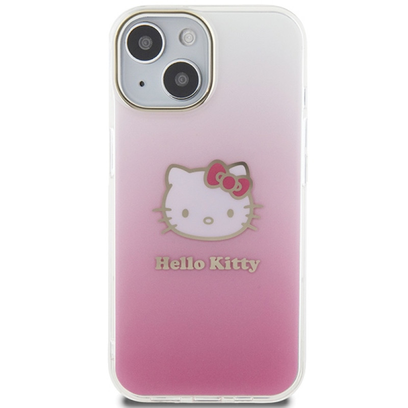 Hello Kitty HKHCP15SHDGKEP IML Gradient Electrop Kitty Head kietasis dėklas, skirtas Apple iPhone 15 6,1", rausvas