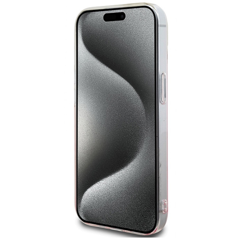 Hello Kitty HKHCP15SHDGKEP IML Gradient Electrop Kitty Head kietasis dėklas, skirtas Apple iPhone 15 6,1", rausvas