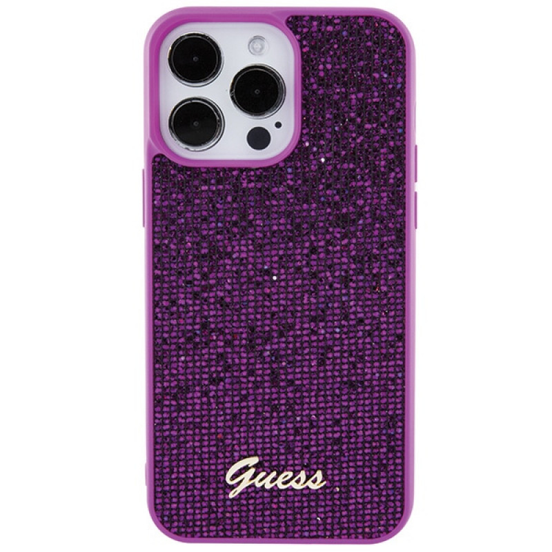 Guess GUHCP15XPMSDGSF Disco Metal Script kietasis dėklas, skirtas Apple iPhone 15 Pro Max, purpurinis