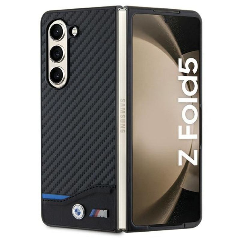 BMW BMHCZFD522NBCK Leather Carbon kietasis dėklas, skirtas Samsung Galaxy Z Fold5, juodas