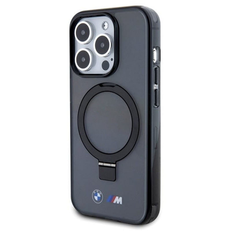 BMW BMHMP15LURSK Apple iPhone 15 Pro kietasis dėklas Ring Stand M Collection MagSafe, juodas