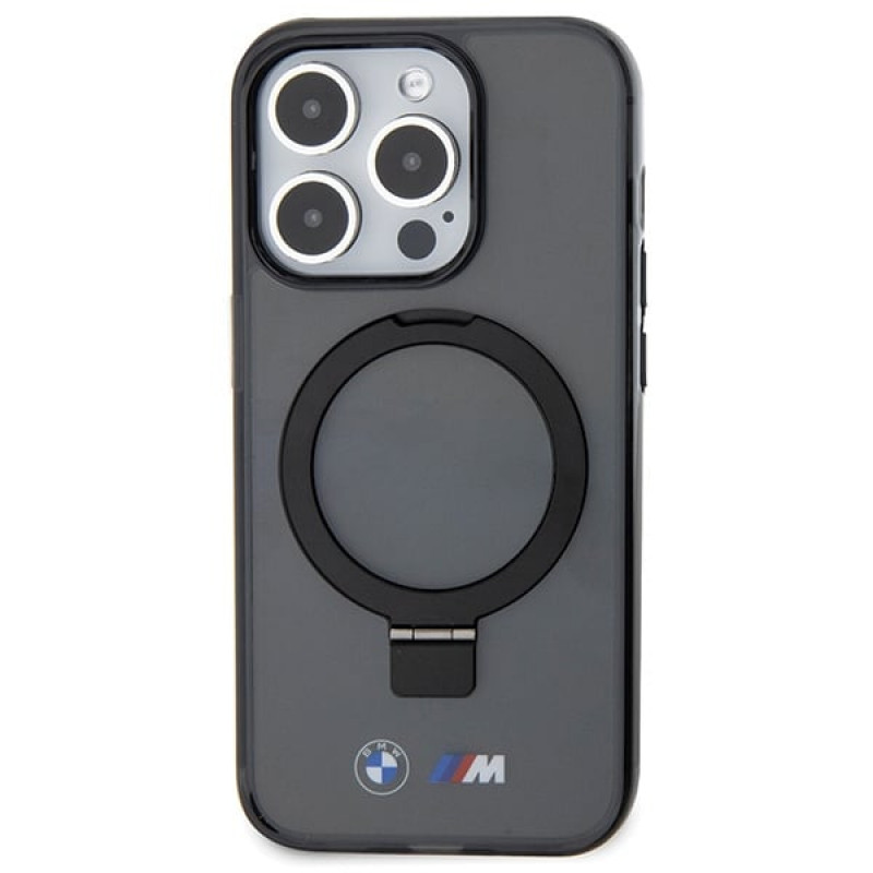 BMW BMHMP15LURSK Apple iPhone 15 Pro kietasis dėklas Ring Stand M Collection MagSafe, juodas