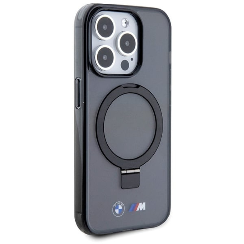 BMW BMHMP15LURSK Apple iPhone 15 Pro kietasis dėklas Ring Stand M Collection MagSafe, juodas