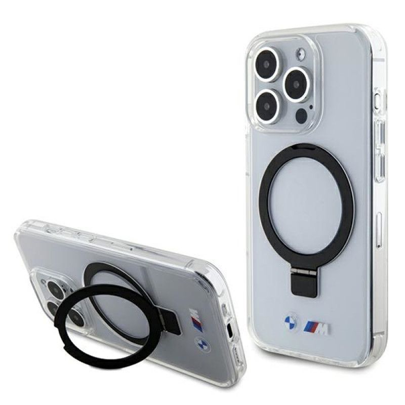 BMW BMHMP15LURST Apple iPhone 15 Pro kietasis dėklas Ring Stand M Collection MagSafe, permatomas