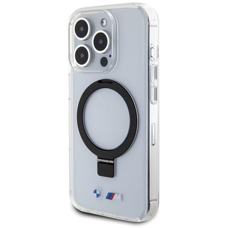 BMW BMHMP15LURST Apple iPhone 15 Pro kietasis dėklas Ring Stand M Collection MagSafe, permatomas