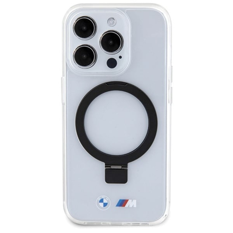 BMW BMHMP15LURST Apple iPhone 15 Pro kietasis dėklas Ring Stand M Collection MagSafe, permatomas