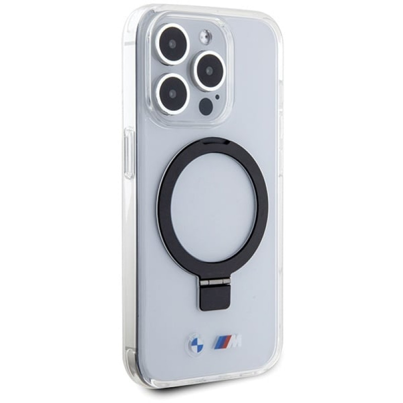 BMW BMHMP15LURST Apple iPhone 15 Pro kietasis dėklas Ring Stand M Collection MagSafe, permatomas