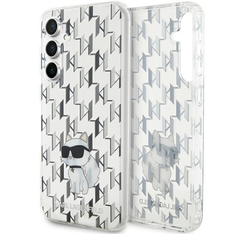 Karl Lagerfeld KLHCS23FEHNCMKLT Samsung Galaxy S23 FE (S711) kietasis dėklas Monogram Choupette, permatomas