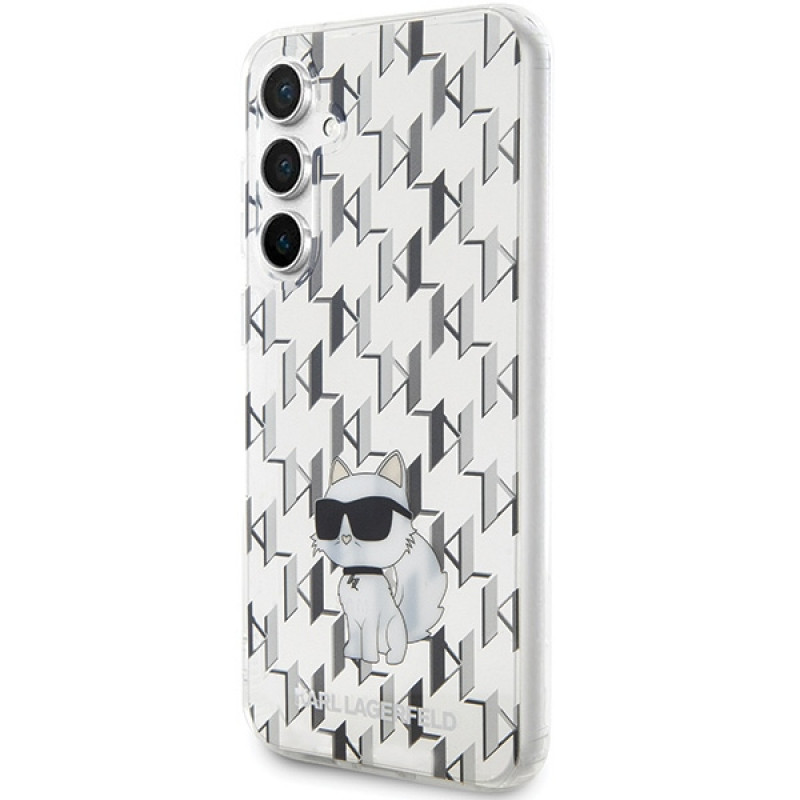 Karl Lagerfeld KLHCS23FEHNCMKLT Samsung Galaxy S23 FE (S711) kietasis dėklas Monogram Choupette, permatomas