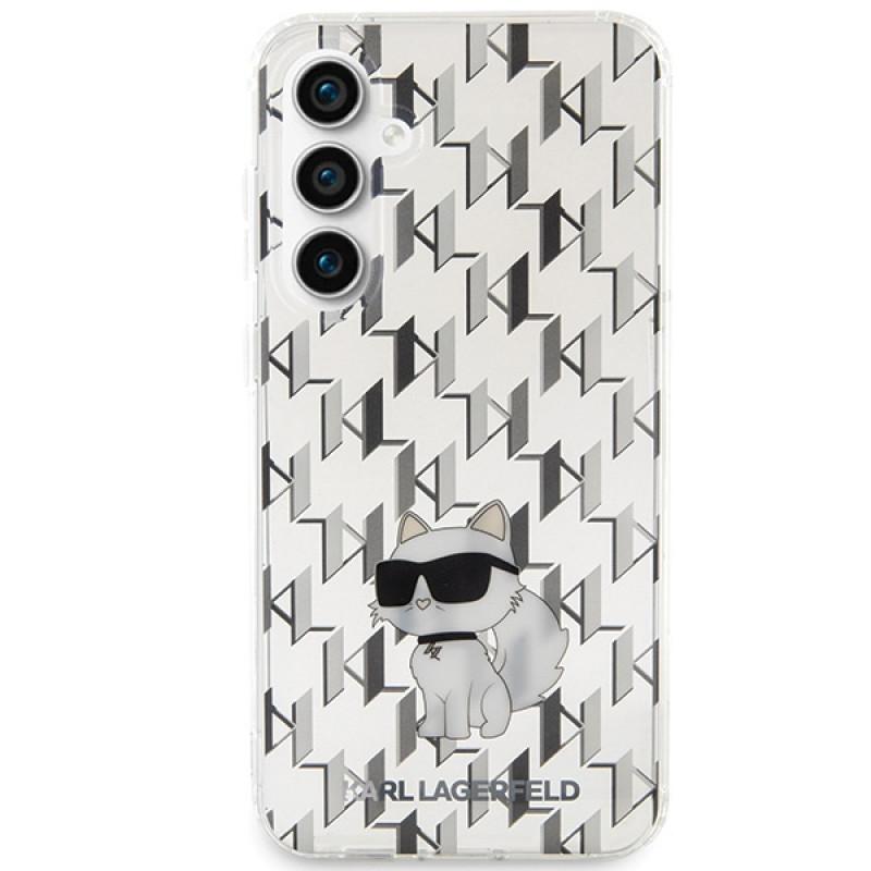 Karl Lagerfeld KLHCS23FEHNCMKLT Samsung Galaxy S23 FE (S711) kietasis dėklas Monogram Choupette, permatomas