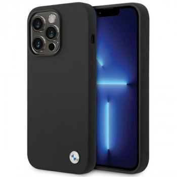 BMW BMHCP15LSILBK Apple iPhone 15 Pro silikoninis dėklas su Metal Logo, juodas