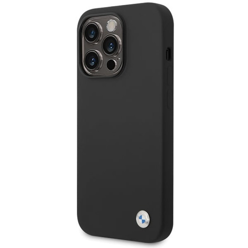 BMW BMHCP15LSILBK Apple iPhone 15 Pro silikoninis dėklas su Metal Logo, juodas