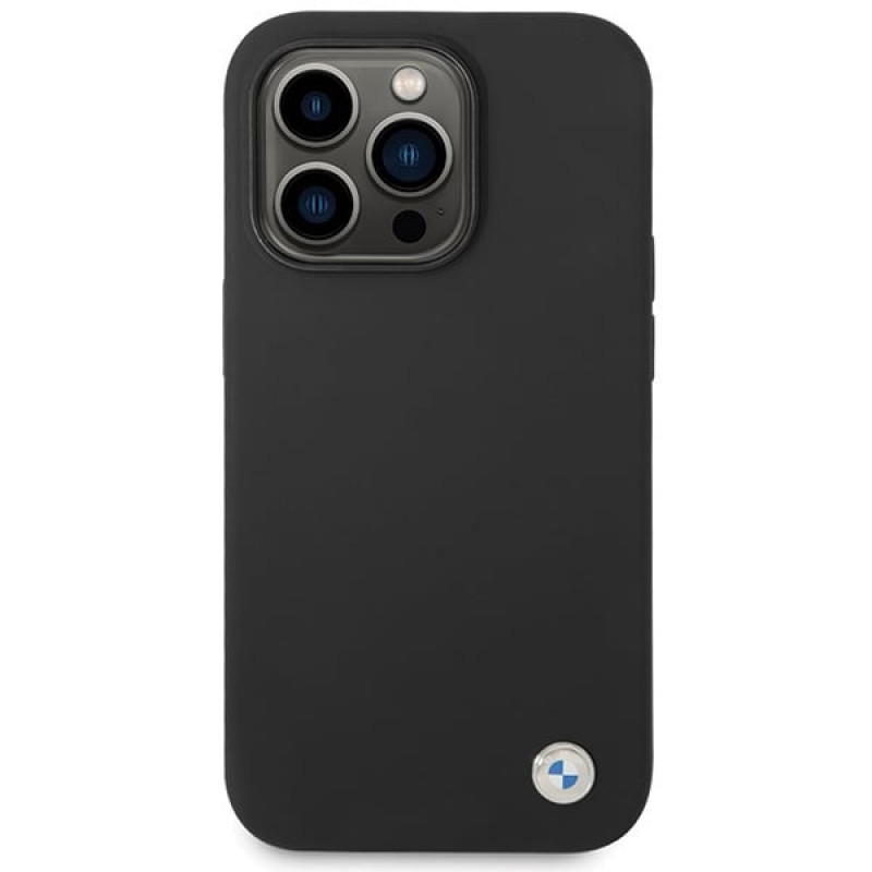 BMW BMHCP15LSILBK Apple iPhone 15 Pro silikoninis dėklas su Metal Logo, juodas