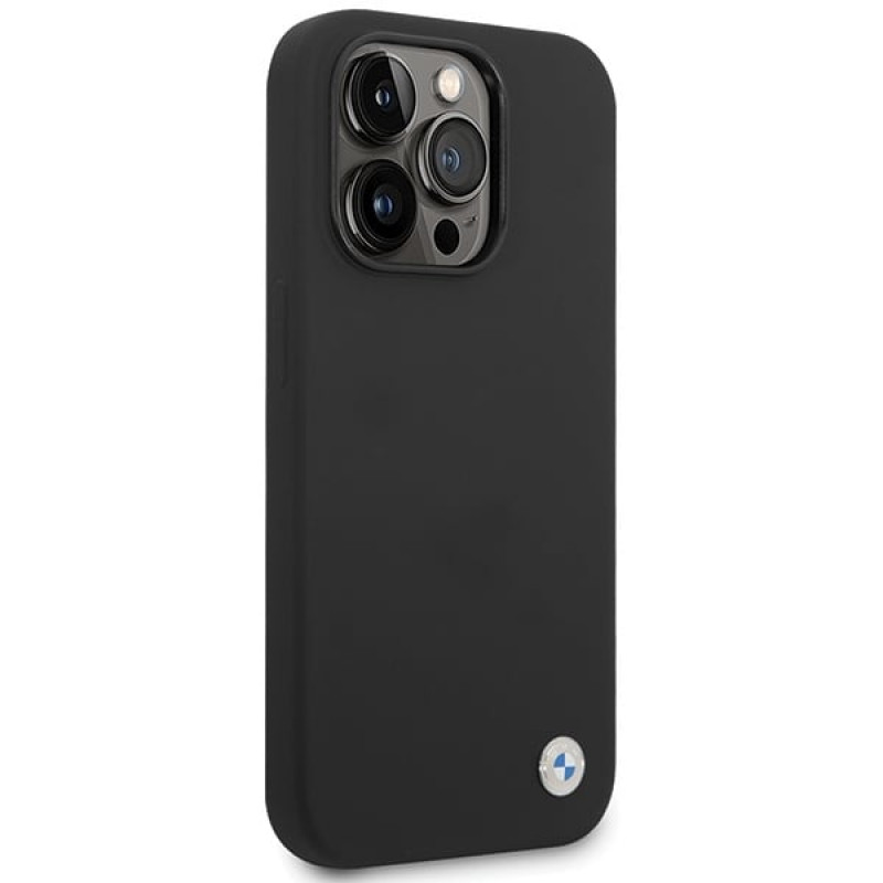 BMW BMHCP15LSILBK Apple iPhone 15 Pro silikoninis dėklas su Metal Logo, juodas