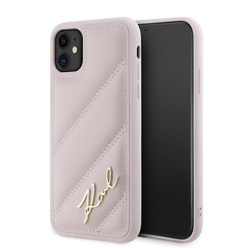 Karl Lagerfeld KLHCN61PQDSMGP Apple iPhone 11 / XR dėklas, Diagonal Quilted Script, rožinis