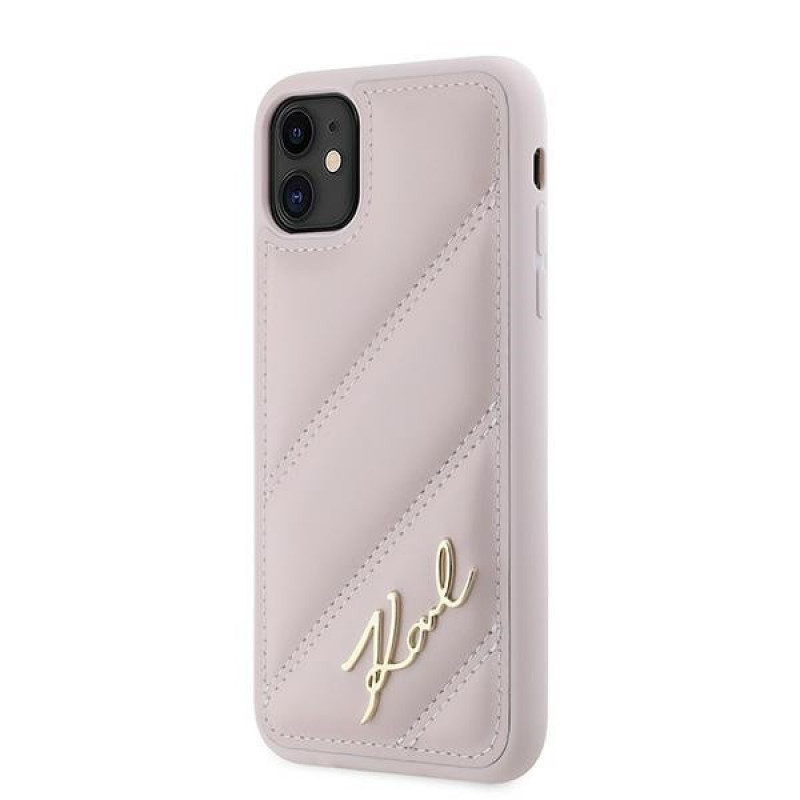 Karl Lagerfeld KLHCN61PQDSMGP Apple iPhone 11 / XR dėklas, Diagonal Quilted Script, rožinis