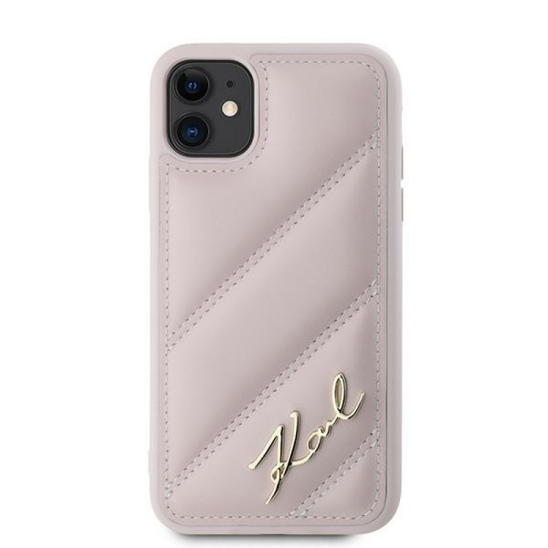Karl Lagerfeld KLHCN61PQDSMGP Apple iPhone 11 / XR dėklas, Diagonal Quilted Script, rožinis