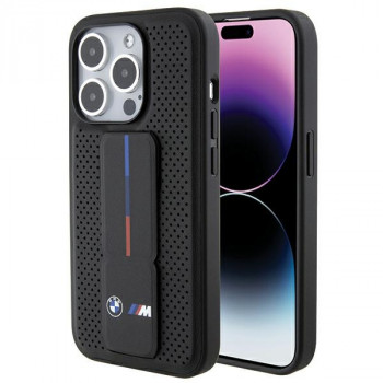 BMW BMHCP15LGSPPRK Apple iPhone 15 Pro dėklas Grip Stand Smooth & Perforated, juodas