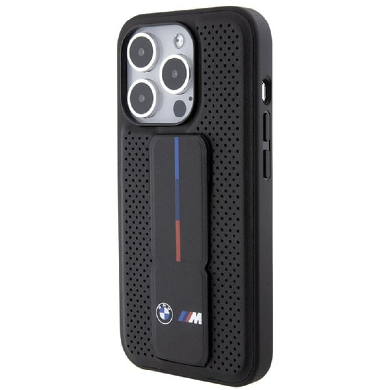 BMW BMHCP15LGSPPRK Apple iPhone 15 Pro dėklas Grip Stand Smooth & Perforated, juodas